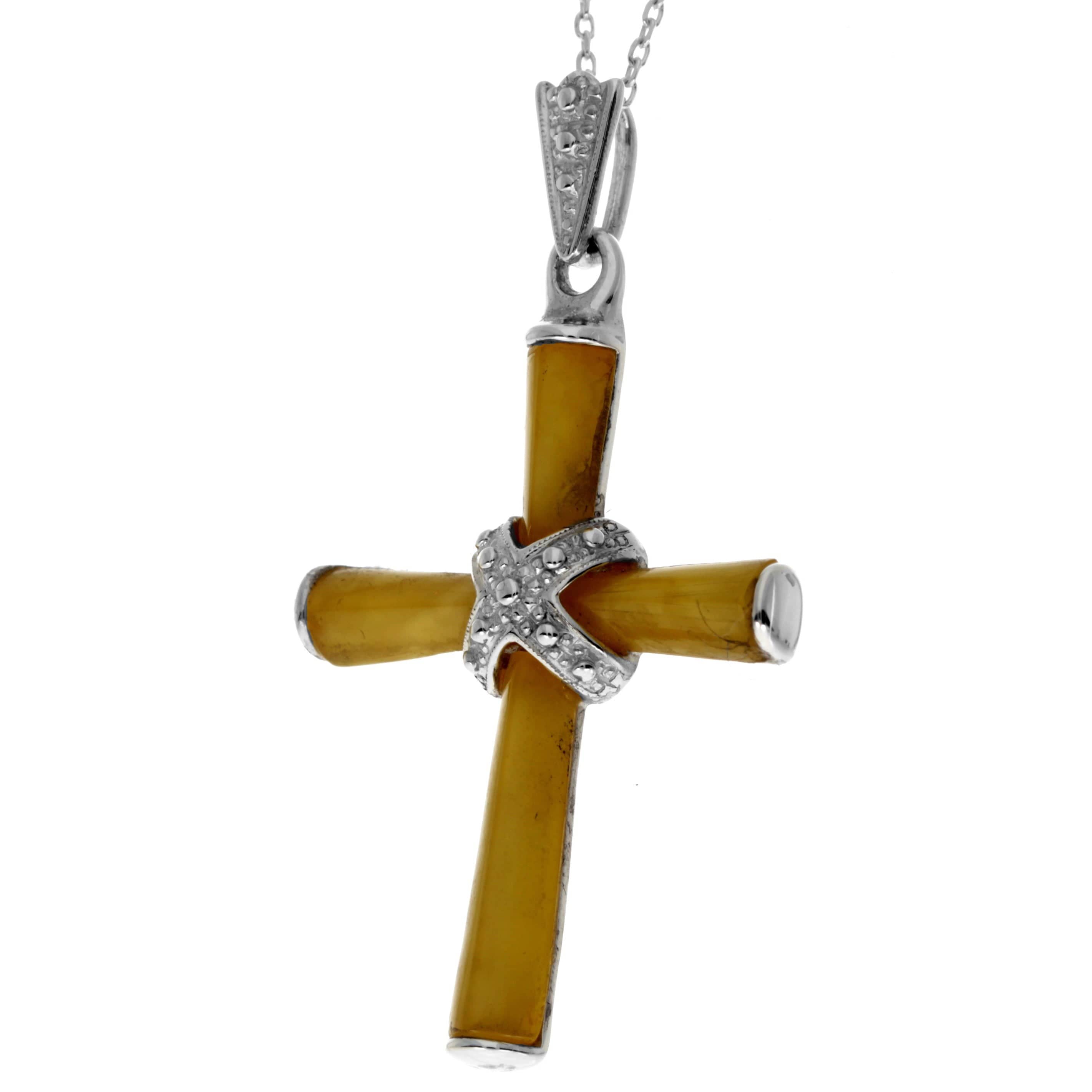 925 Sterling Silver & Genuine Baltic Amber Cross Pendant - AB207