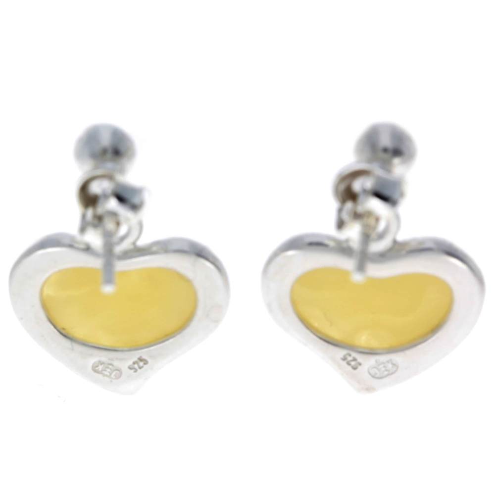 925 Sterling Silver & Genuine Baltic Amber Classic Hearts Drop Earrings - AC019