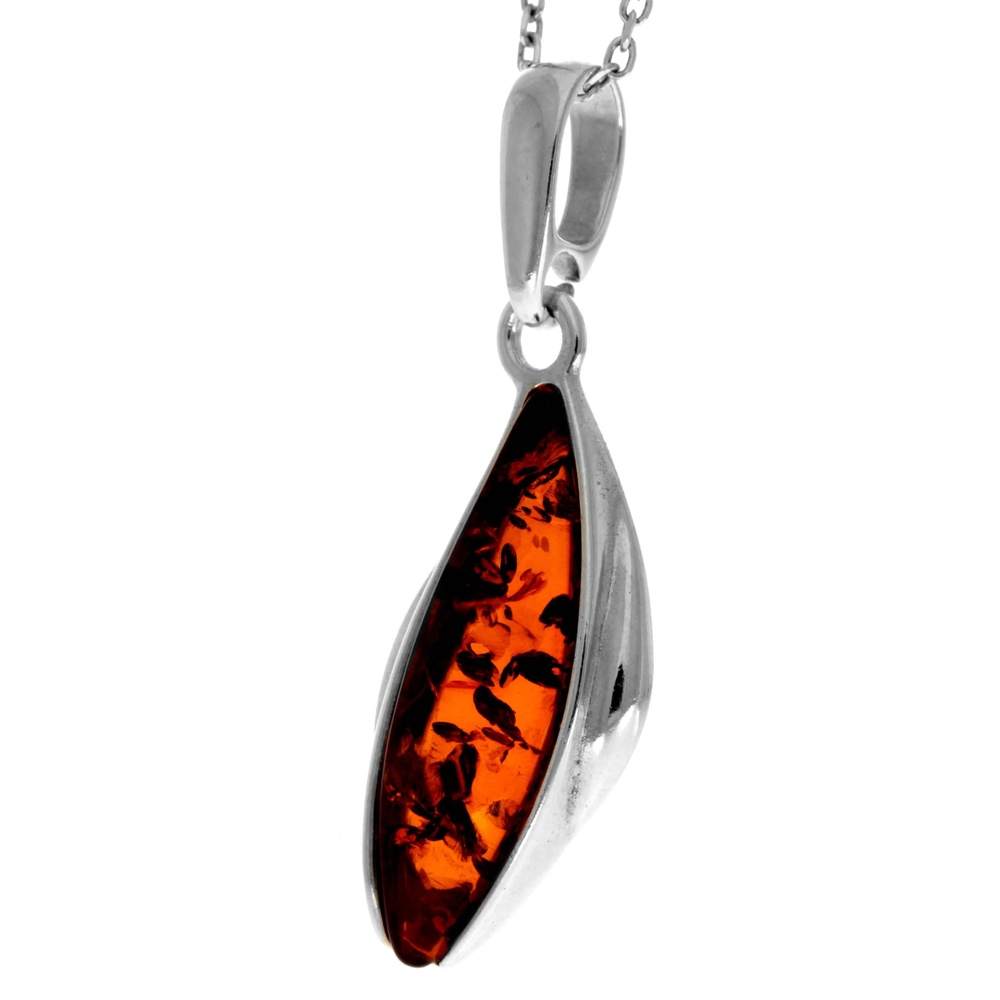 925 Sterling Silver & Genuine Baltic Amber Modern Pendant -AC208