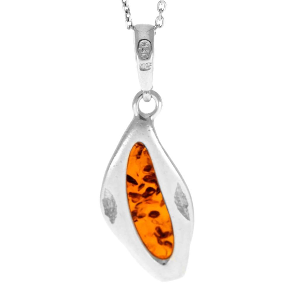 925 Sterling Silver & Genuine Baltic Amber Modern Pendant -AC208