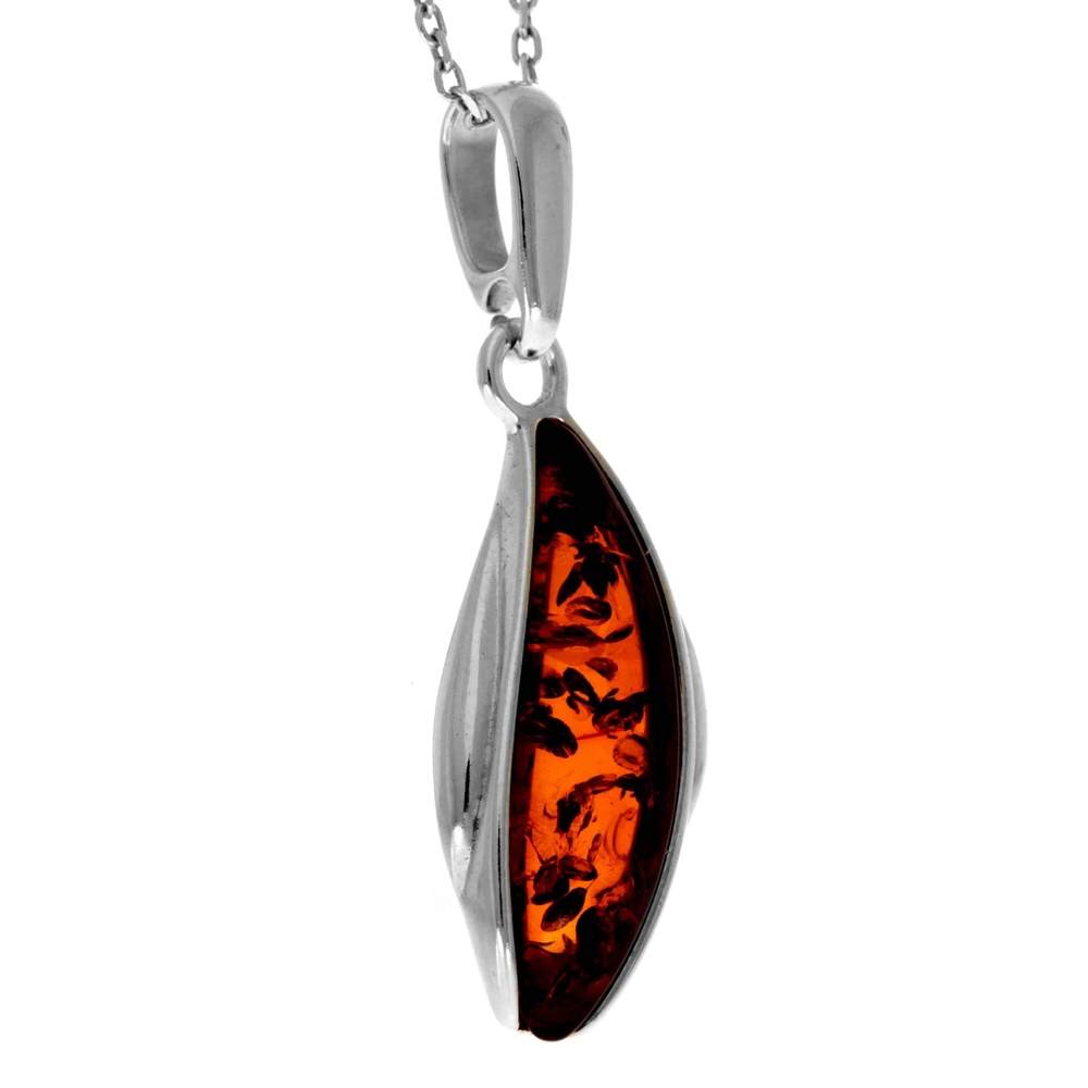 925 Sterling Silver & Genuine Baltic Amber Modern Pendant -AC208