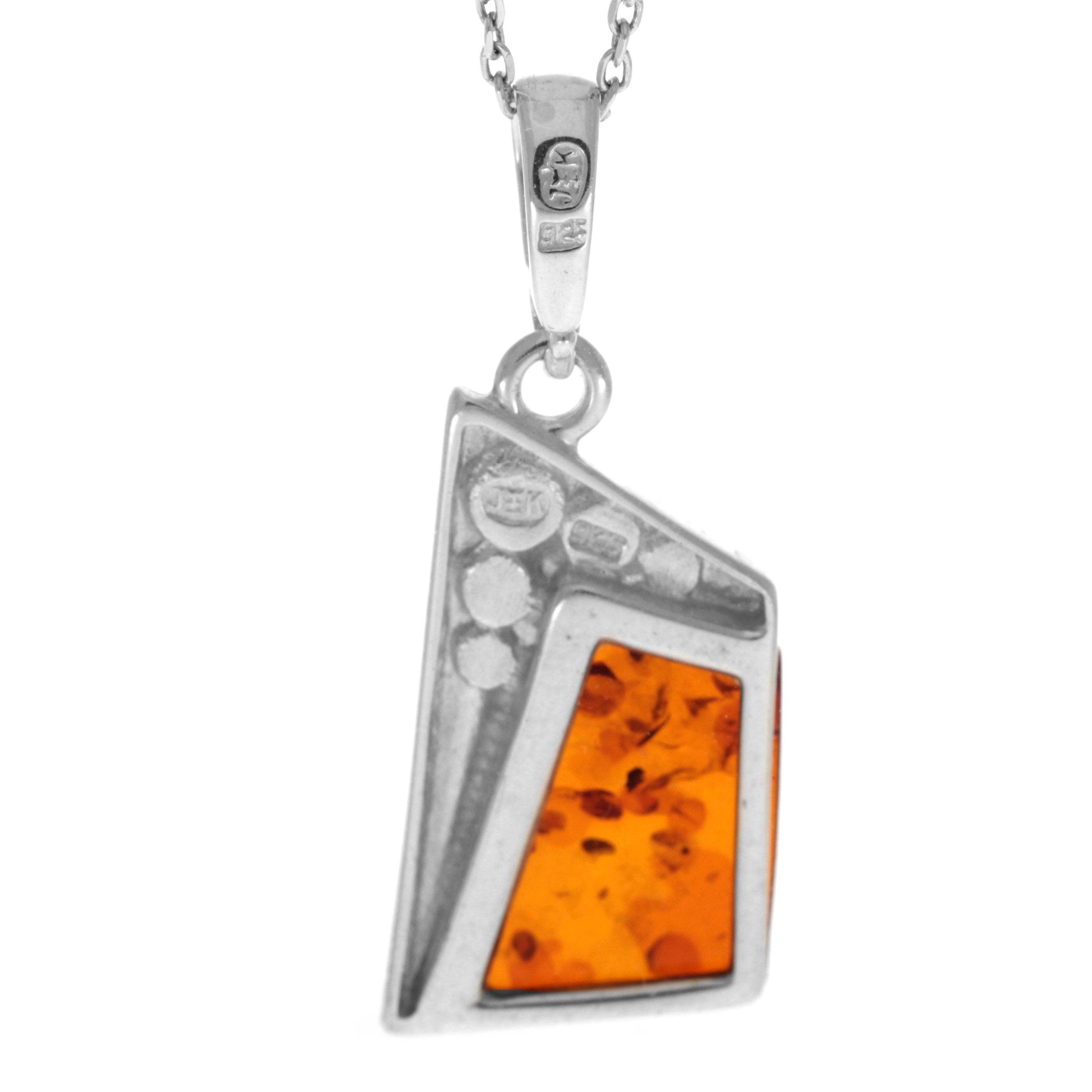 925 Sterling Silver & Genuine Baltic Amber Classic  Modern  Pendant - AC213