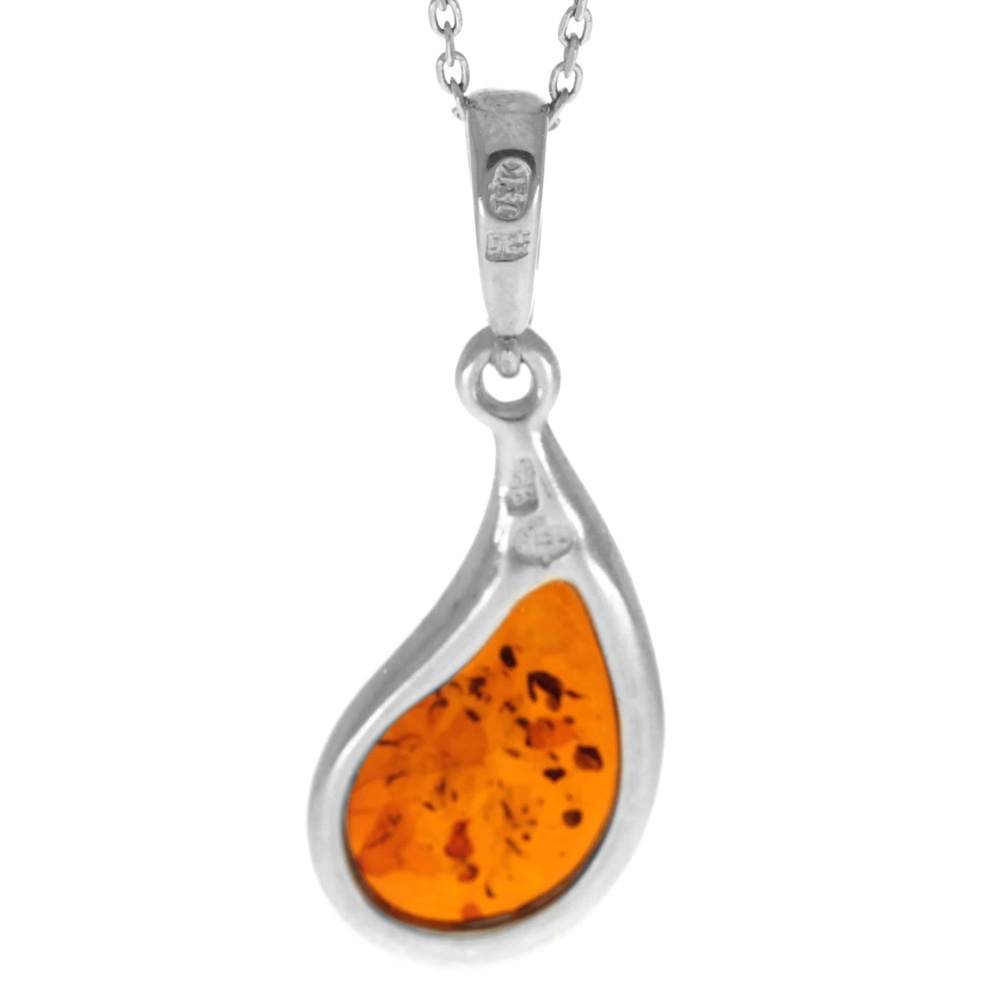 925 Sterling Silver & Genuine Baltic Amber Classic Modern Pendant - AC217