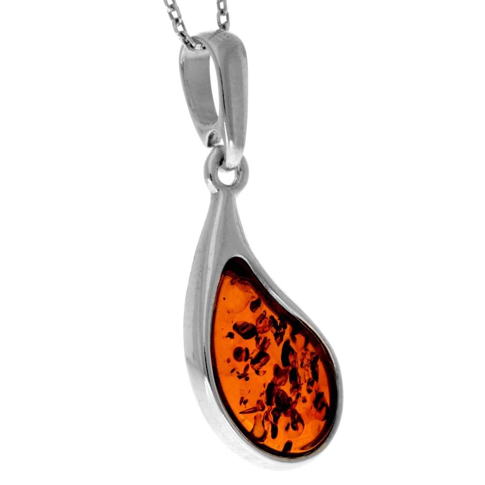 925 Sterling Silver & Genuine Baltic Amber Classic Modern Pendant - AC217