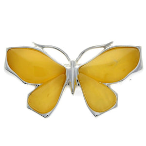 925 Sterling Silver & Baltic Amber Butterfly Engraved Brooch - AC800