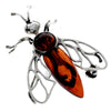 925 Sterling Silver & Genuine Baltic Amber Wasp Fly Brooch - AC803