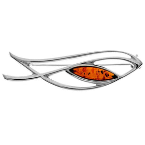 925 Sterling Silver & Genuine Baltic Amber Classic Brooch - AC804