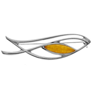 925 Sterling Silver & Genuine Baltic Amber Classic Brooch - AC804