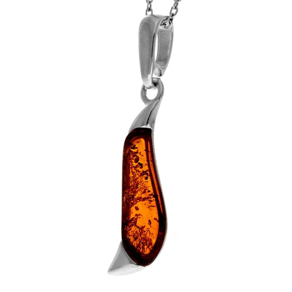 925 Sterling Silver & Genuine Baltic Amber Modern Drop Pendant AD212