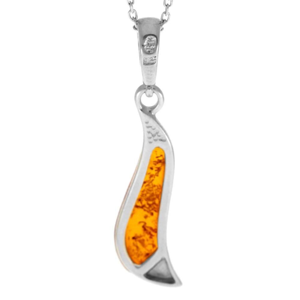 925 Sterling Silver & Genuine Baltic Amber Modern Drop Pendant AD212