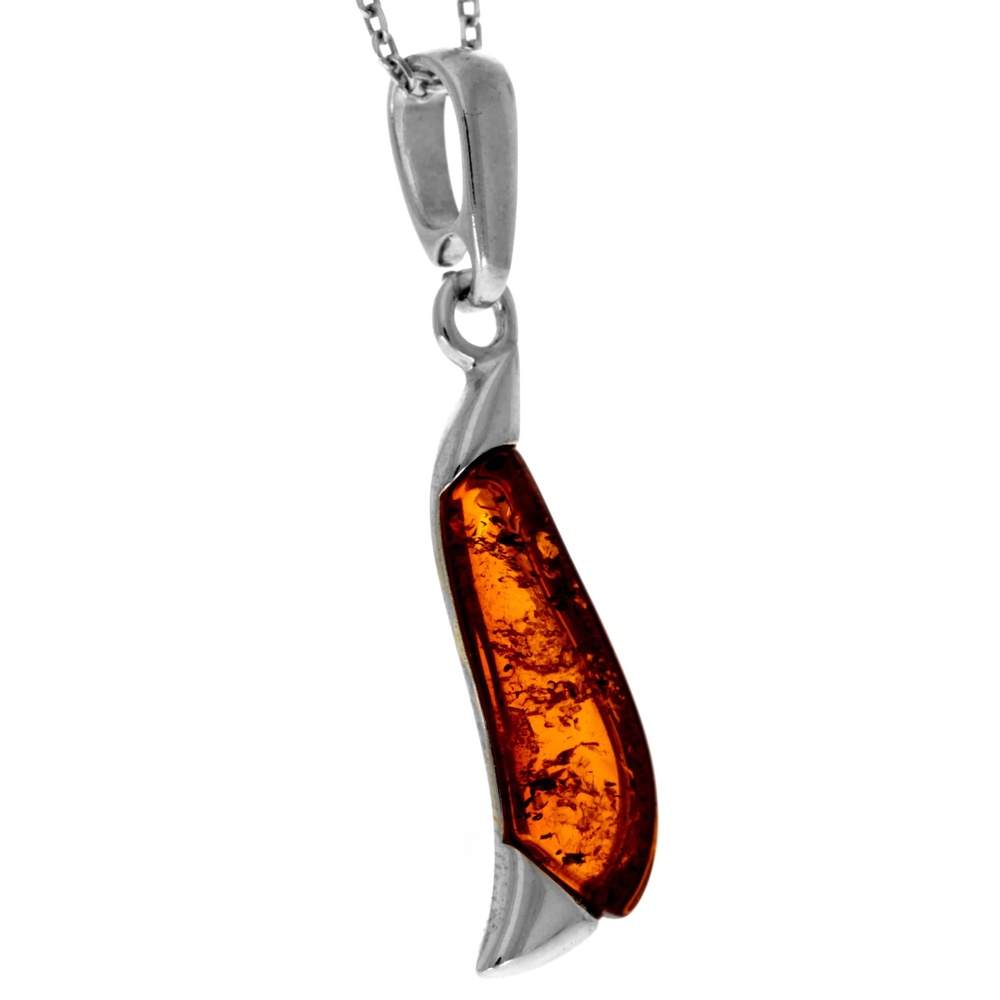 925 Sterling Silver & Genuine Baltic Amber Modern Drop Pendant AD212