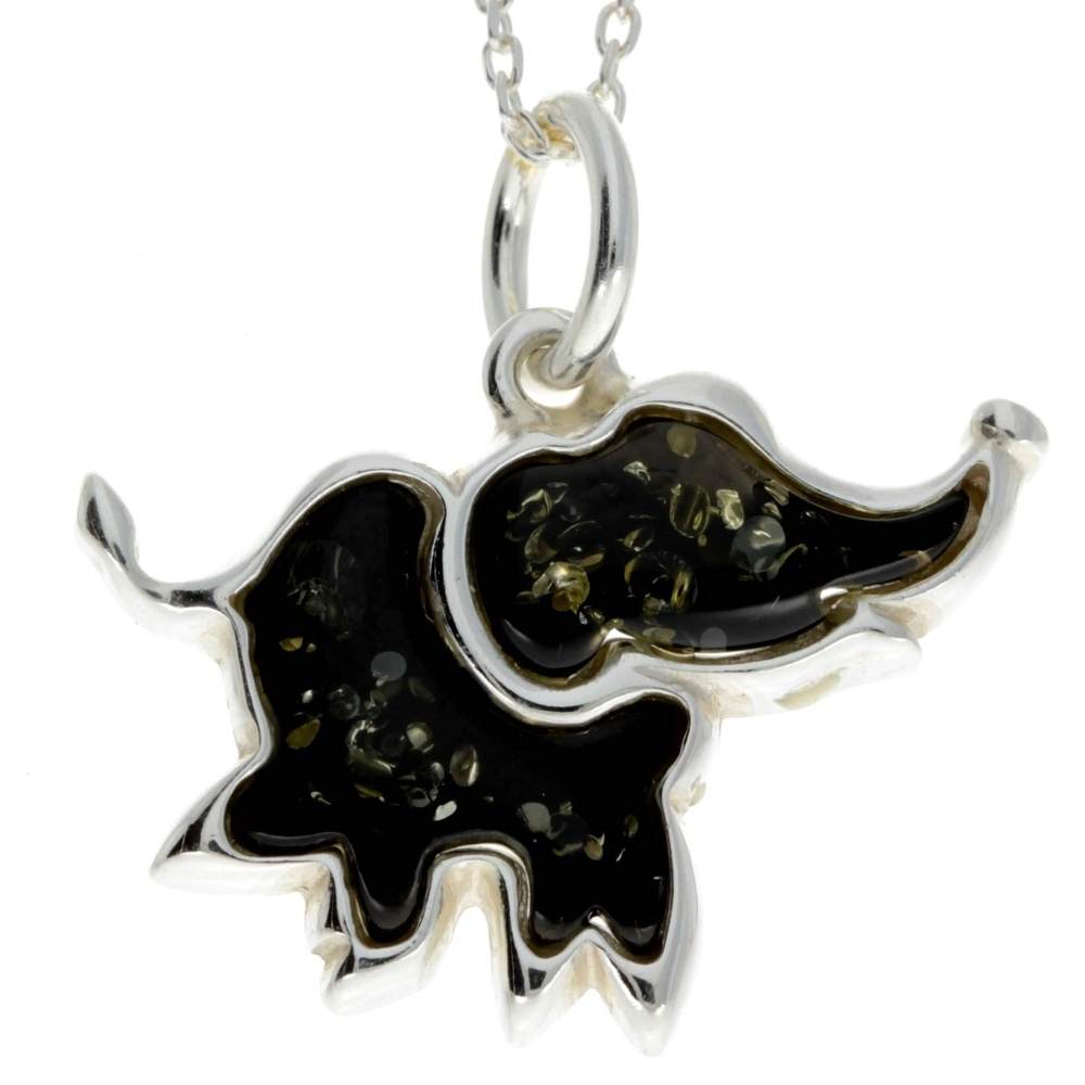 925 Sterling Silver & Baltic Amber Lucky Elephant Pendant - AD214