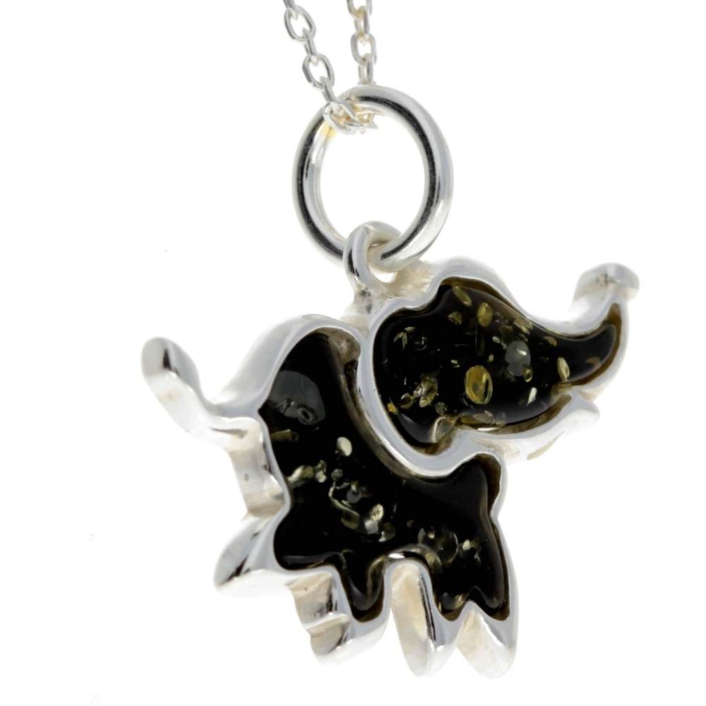 925 Sterling Silver & Baltic Amber Lucky Elephant Pendant - AD214