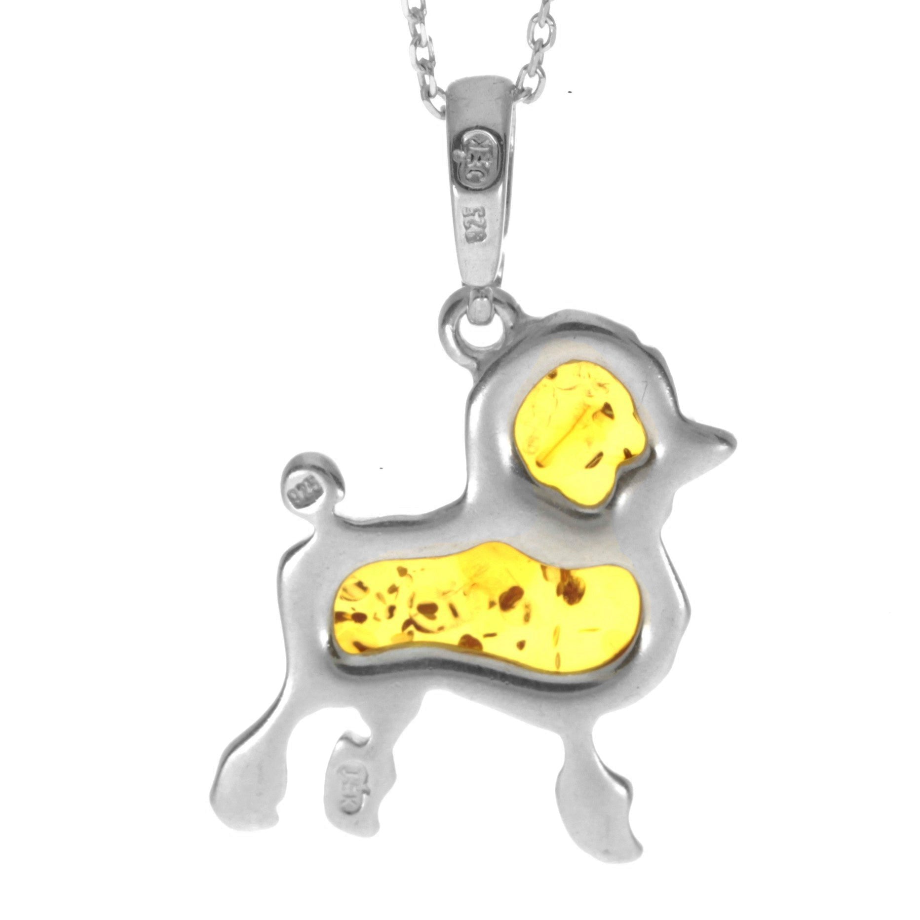 925 Sterling Silver & Baltic Amber Poodle Dog Pendant - AD220
