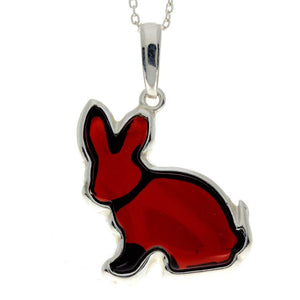 925 Sterling Silver & Baltic Amber Bunny Rabbit Pendant - AD221