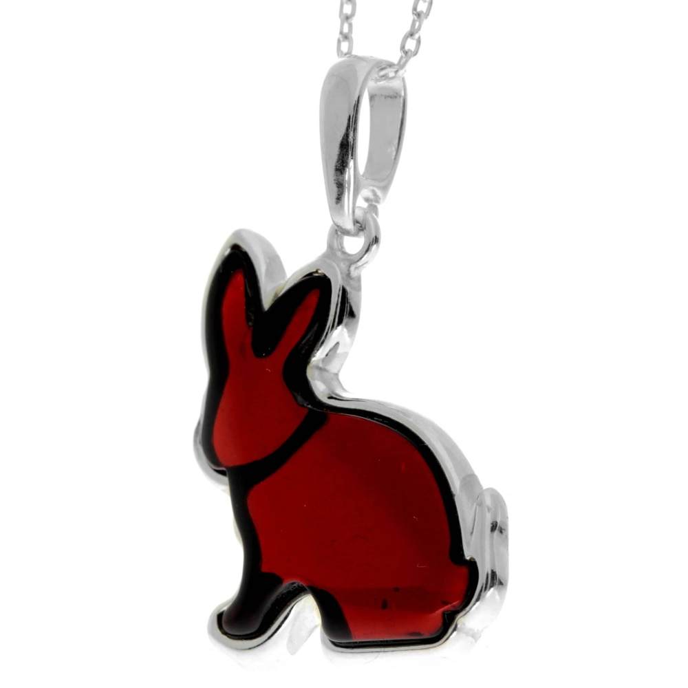 925 Sterling Silver & Baltic Amber Bunny Rabbit Pendant - AD221