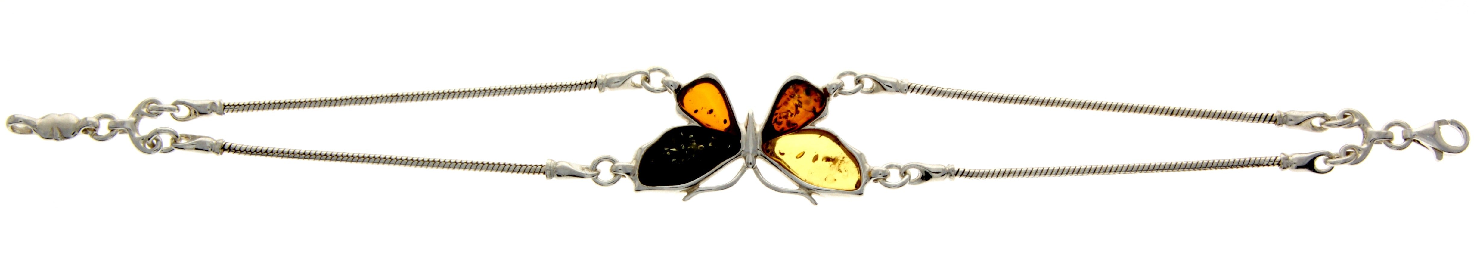 925 Sterling Silver & Genuine Baltic Amber Snake Chain Butterfly Exclusive Bracelet - AD501