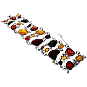 925 Sterling Silver & Genuine Baltic Amber Heavy Exclusive Link Bracelet - AD503