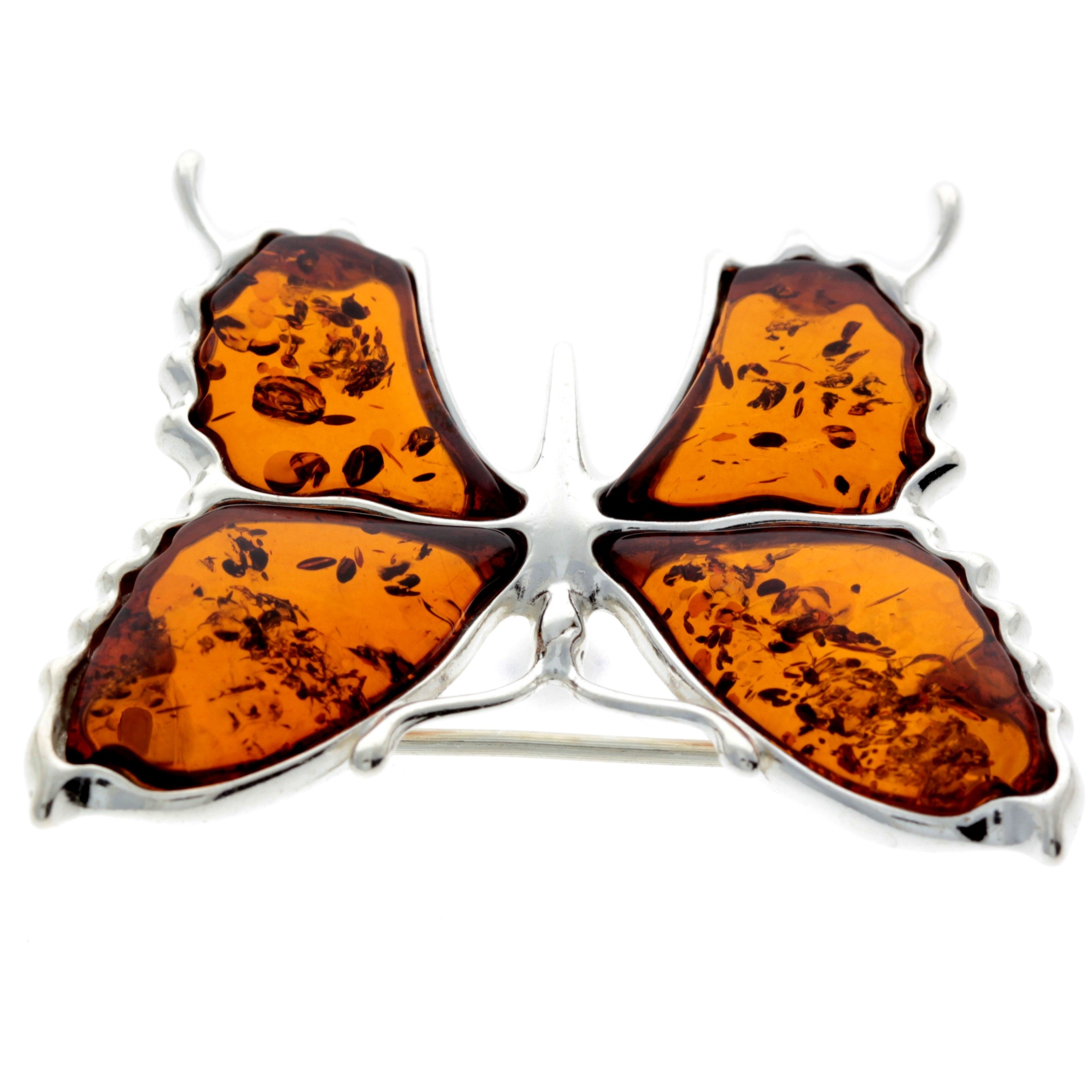 925 Sterling Silver & Baltic Amber Exclusive Large Butterfly Brooch - AD800