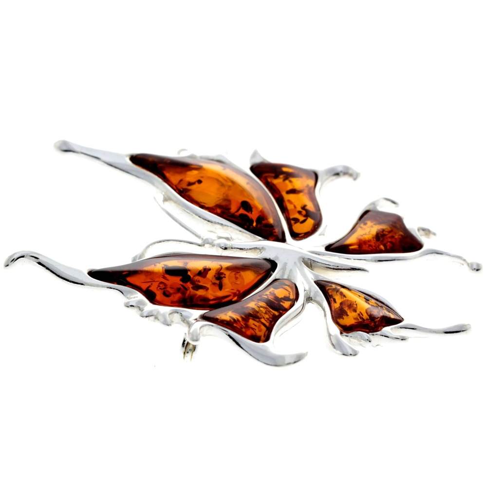 925 Sterling Silver & Genuine Baltic Amber Exclusive Butterfly Brooch - AD805
