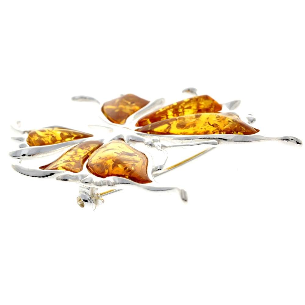 925 Sterling Silver & Genuine Baltic Amber Exclusive Butterfly Brooch - AD805