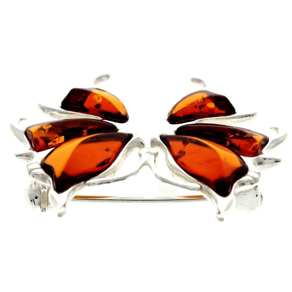 925 Sterling Silver & Genuine Baltic Amber Exclusive Small Butterfly Brooch - AD805S