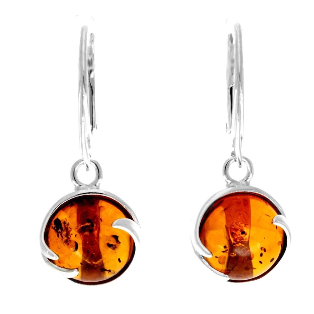 925 Sterling Silver & Genuine Baltic Amber Modern Drop Earrings - AE10