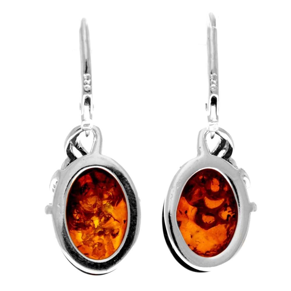 925 Sterling Silver & Genuine Baltic Amber Modern Drop Earrings - AE11