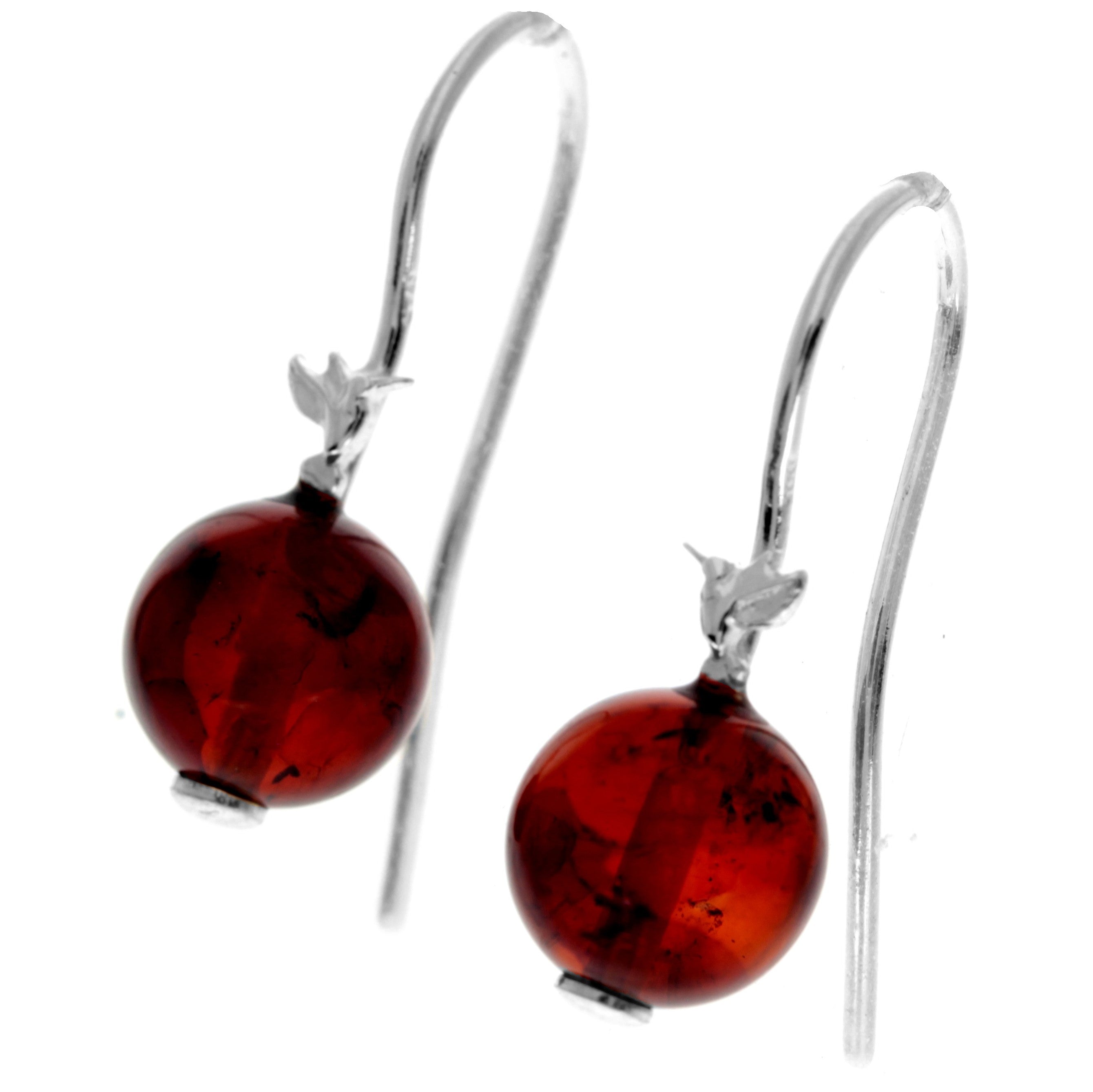 925 Sterling Silver & Genuine Baltic Amber Ball Drop Earrings - 8540