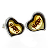 Load image into Gallery viewer, 925 Sterling Silver &amp; Baltic Amber Classic Heart Engraved Heart Studs Earrings - AC004