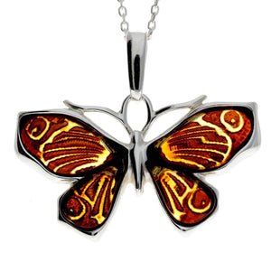 925 Sterling Silver & Genuine Baltic Amber Butterfly Pendant - AD217