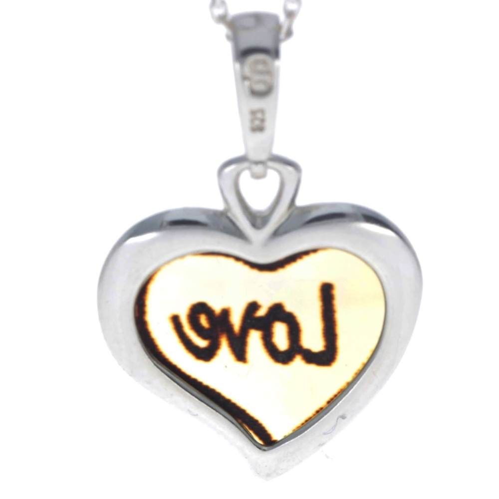 925 Sterling Silver & Baltic Amber Classic Heart Engraved Pendant - AD200