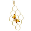 925 Sterling Silver 22 Carat Gold Plated with Genuine Baltic Amber Large Honey Bee Pendant - AG201