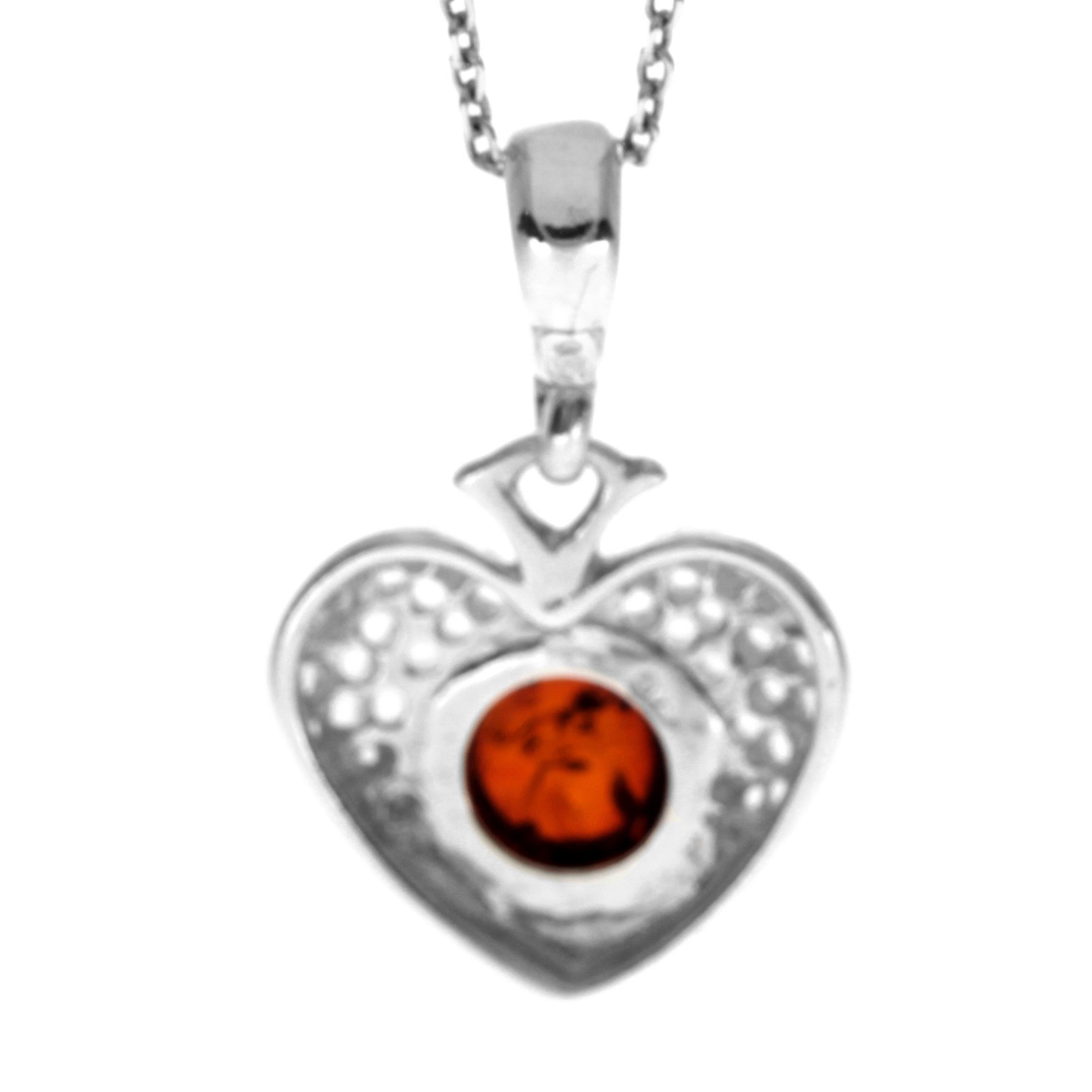 925 Sterling Silver & Genuine Baltic Amber Classic Heart Pendant AP08