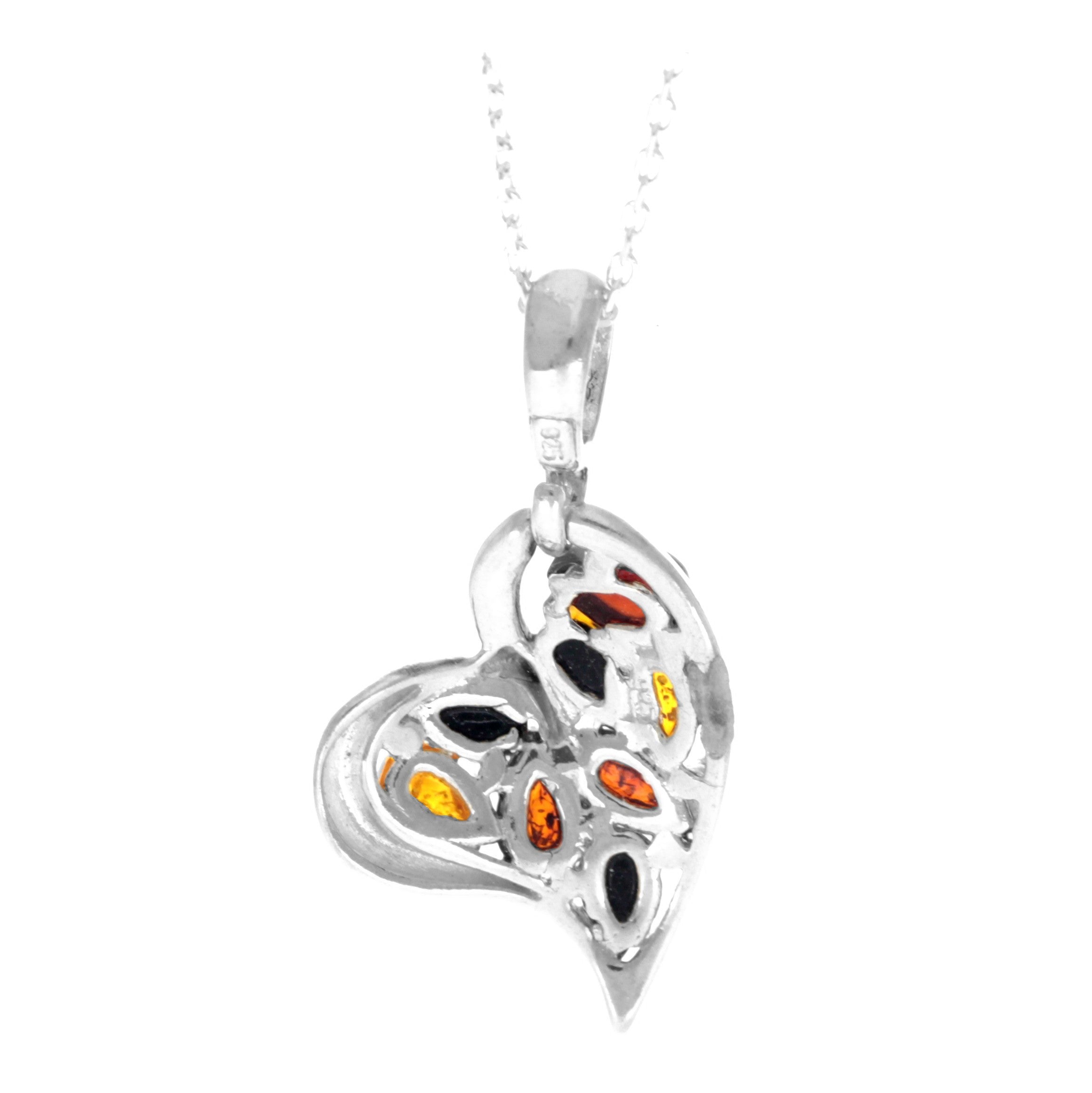 925 Sterling Silver &  Genuine Baltic Amber Heart Pendant APHEART