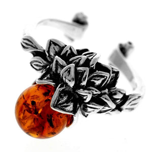 925 Sterling Silver & Genuine Baltic Amber Modern Ring - AR12