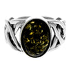 925 Sterling Silver & Genuine Oval Baltic Amber Celtic Large Ring - 7484