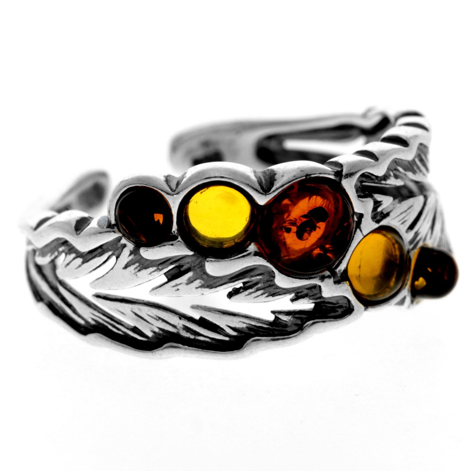 925 Sterling Silver & Genuine Baltic Amber Modern Ring - AR13
