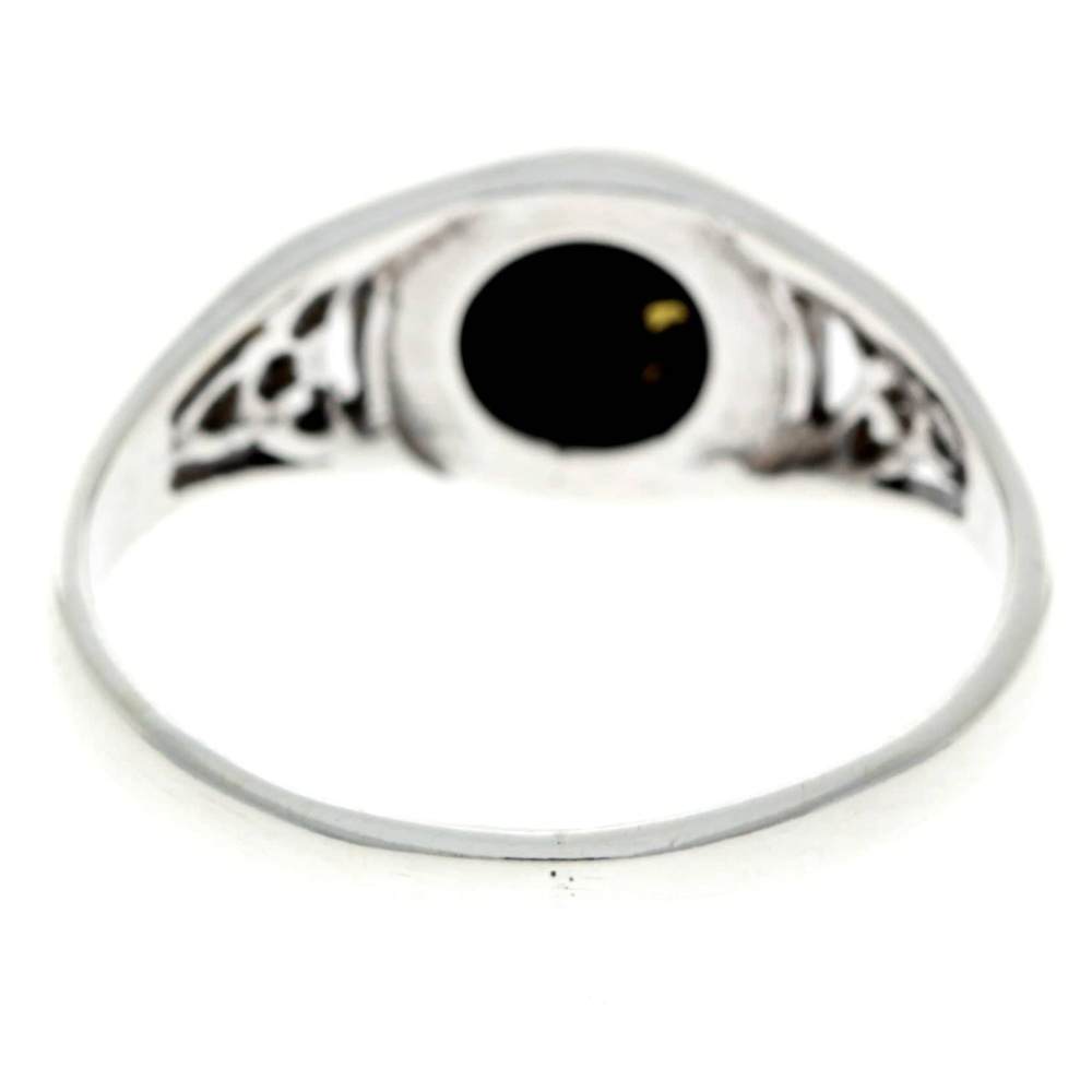 925 Sterling Silver & Genuine Baltic Amber Celtic Ring - AR5