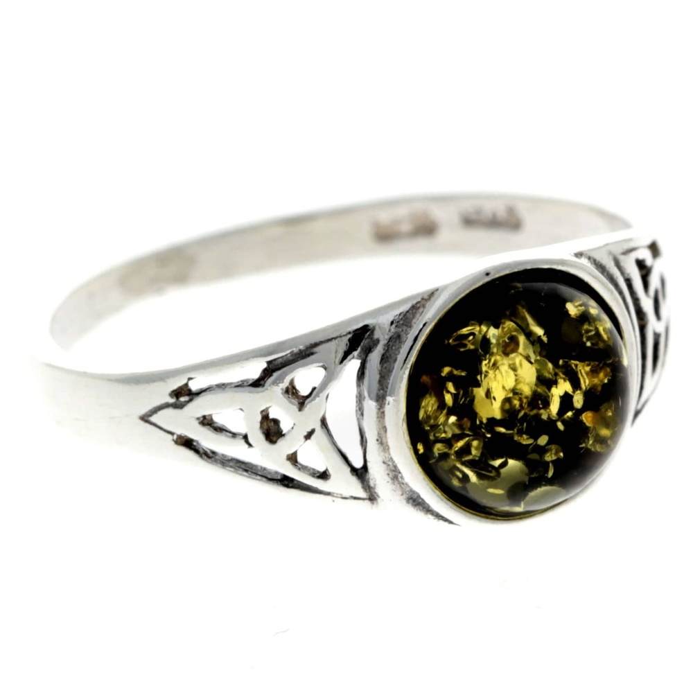 925 Sterling Silver & Genuine Baltic Amber Celtic Ring - AR5