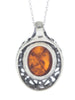 925 Sterling Silver & Genuine Baltic Amber Celtic Classic Pendant - AX202