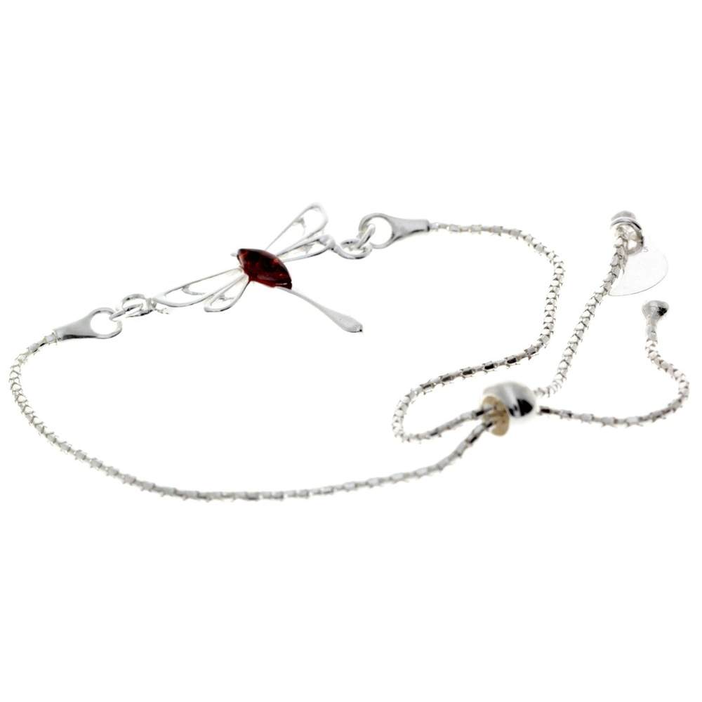 925 Sterling Silver & Baltic Amber Modern Dragonfly Adjustable Bracelet - AXB1