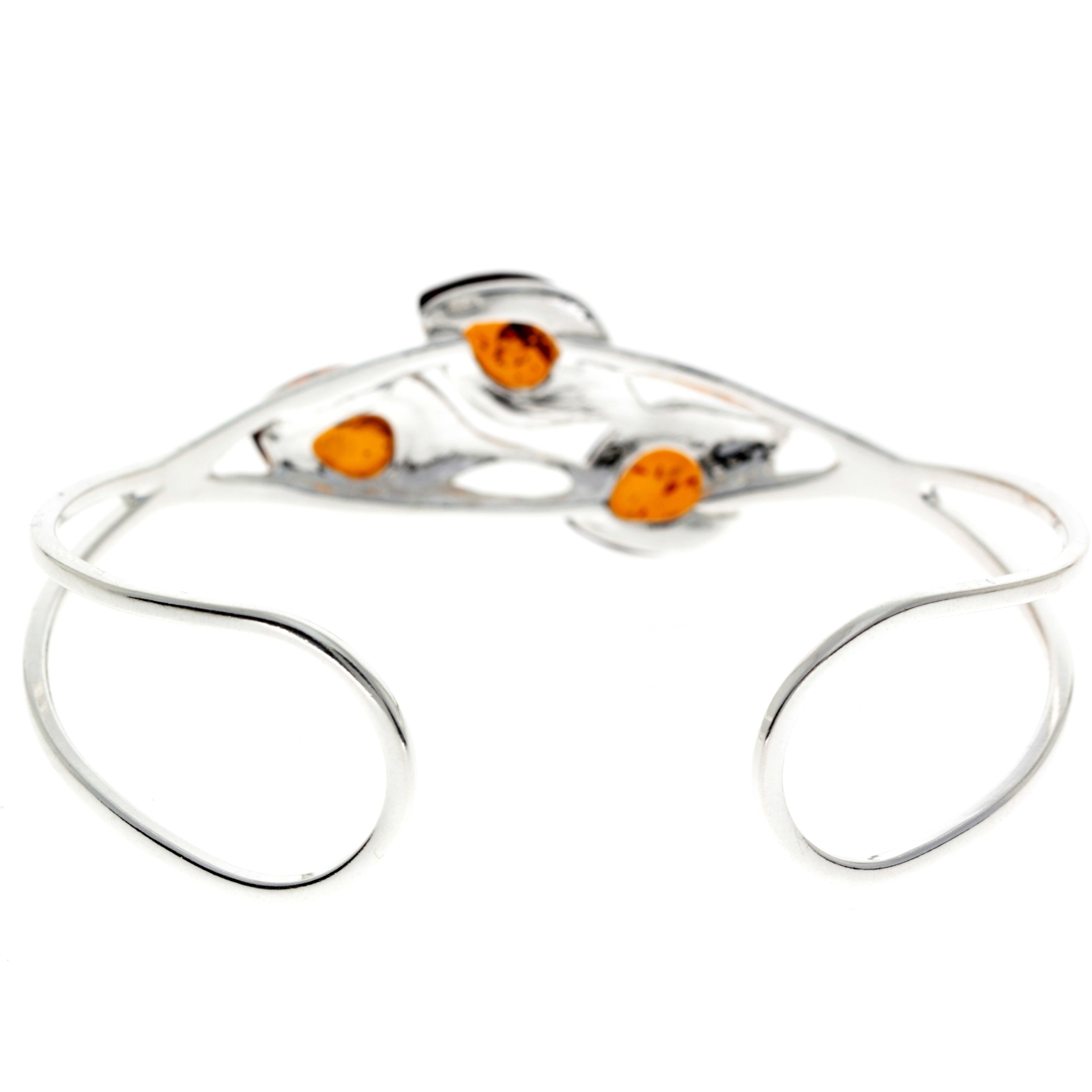 Beautiful Designer Silver Bangle with 3 Baltic Amber Stones - BL0054