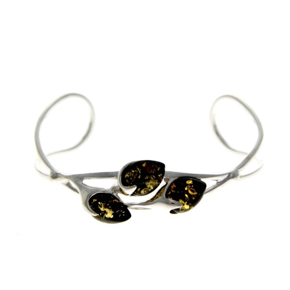 Beautiful Designer Silver Bangle with 3 Baltic Amber Stones - BL0054