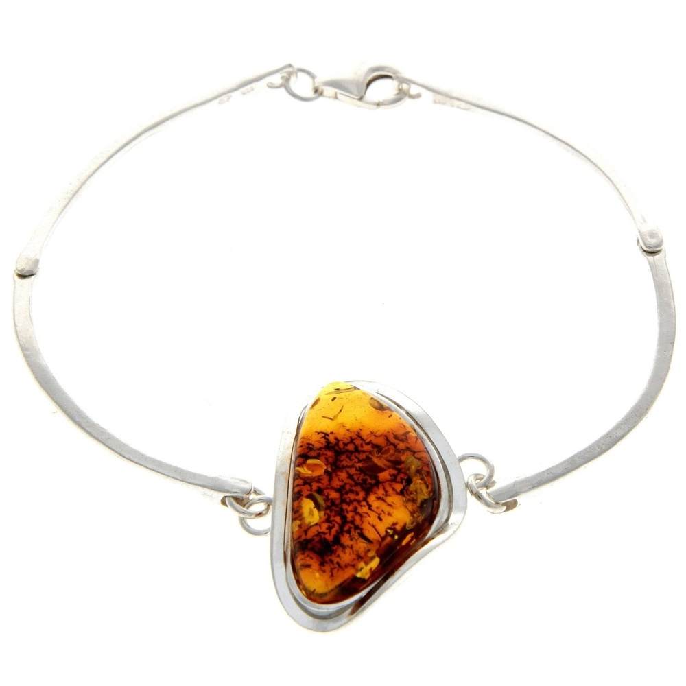 925 Sterling Silver & Genuine Cognac Baltic Amber Exclusive Bangle - BL0130