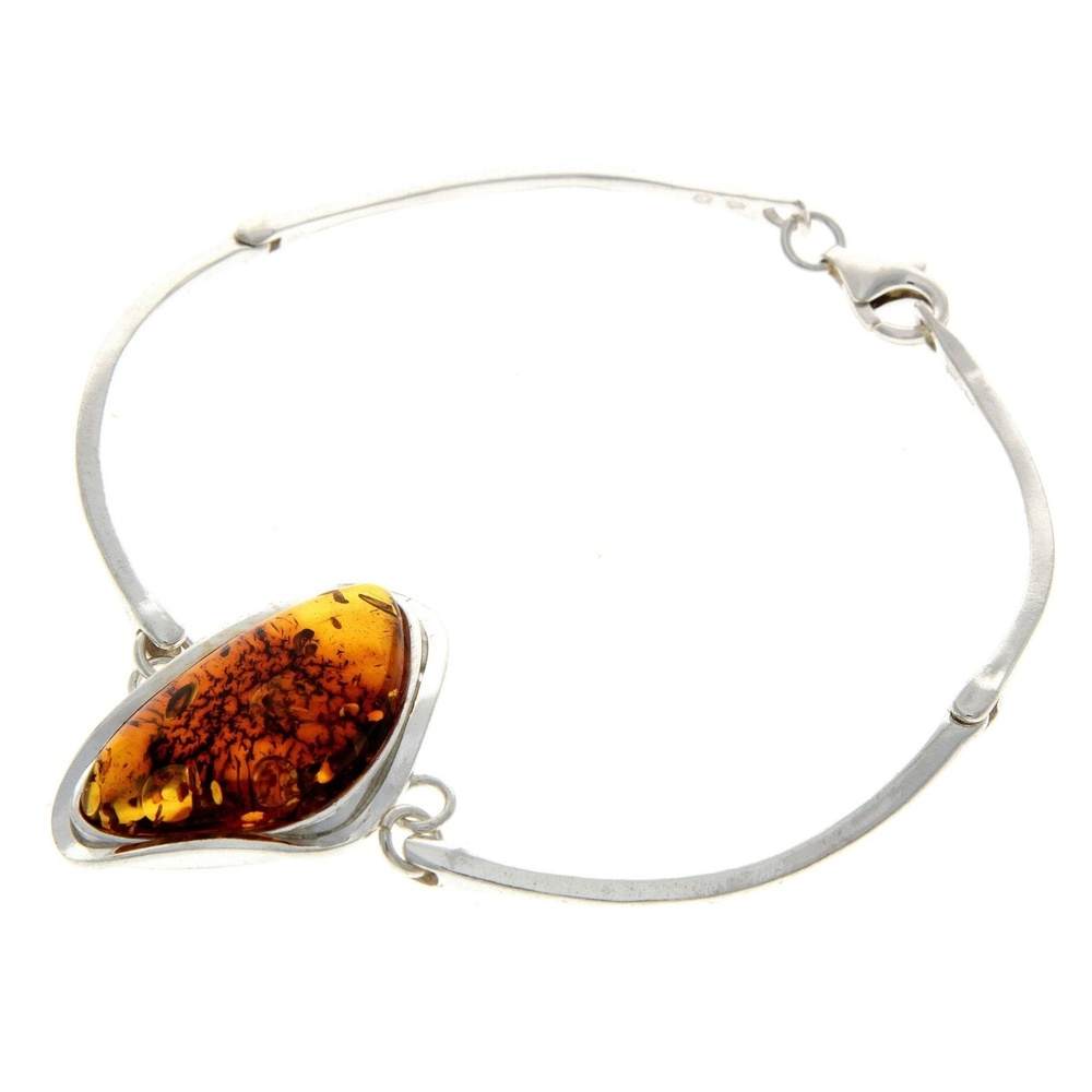 925 Sterling Silver & Genuine Cognac Baltic Amber Exclusive Bangle - BL0130