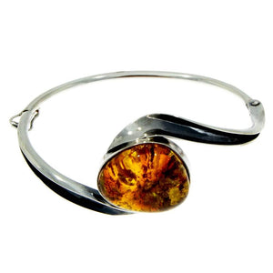 925 Sterling Silver & Genuine Cognac Baltic Amber Exclusive Bangle - BL0140