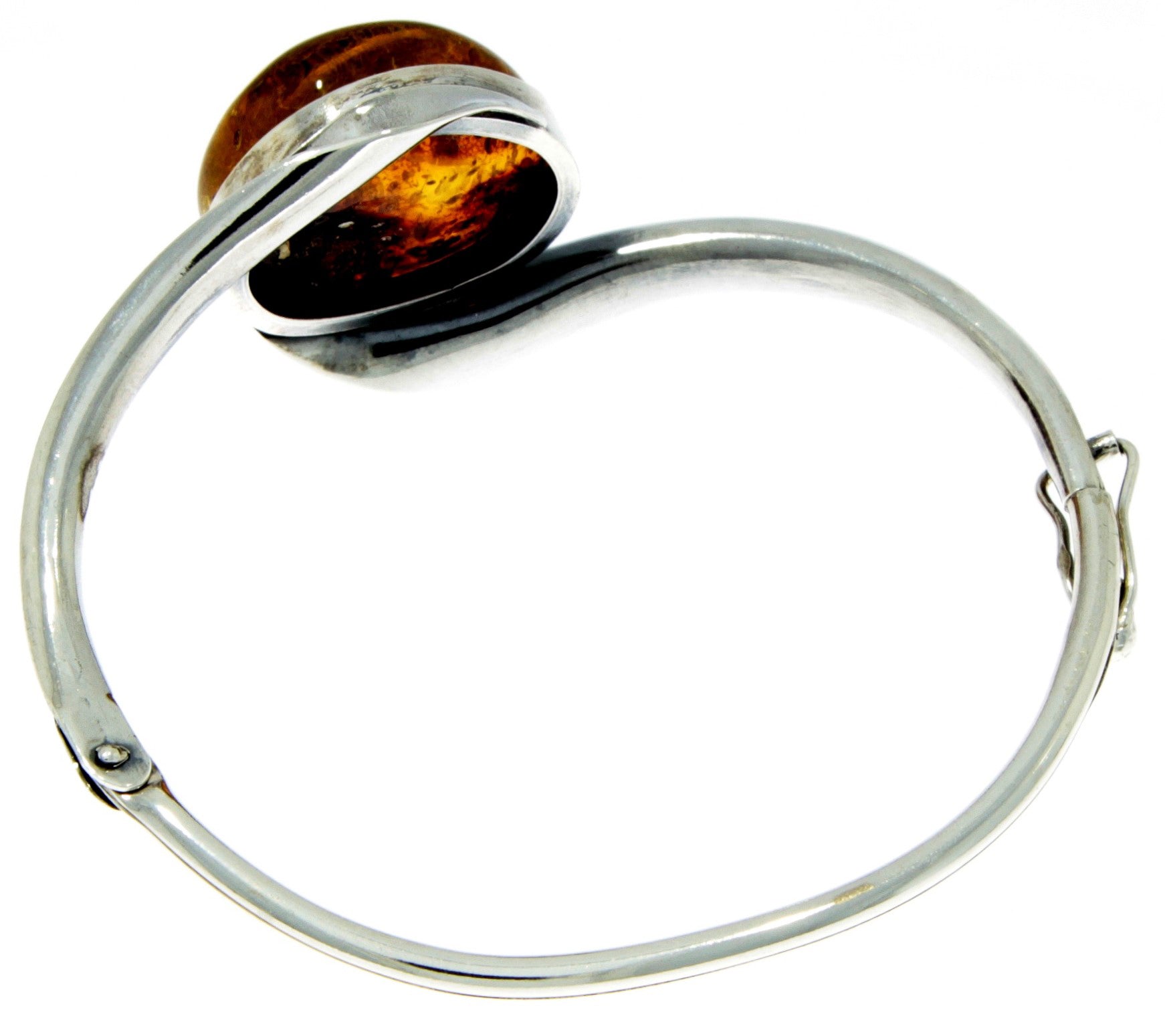 925 Sterling Silver & Genuine Cognac Baltic Amber Exclusive Bangle - BL0140