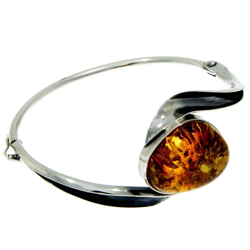 925 Sterling Silver & Genuine Cognac Baltic Amber Exclusive Bangle - BL0140