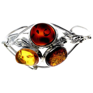 925 Sterling Silver & Genuine Cognac Baltic Amber Exclusive Bangle - BL0147